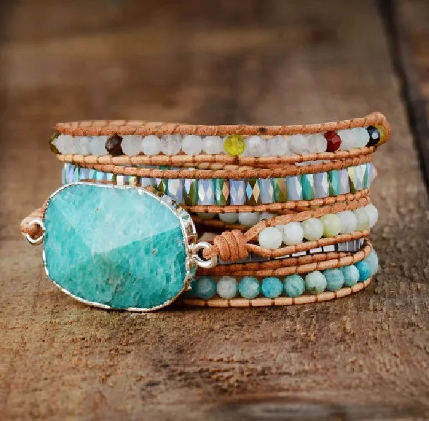 Natural Russian Amazonite Stone Wrap Mix Bracelet