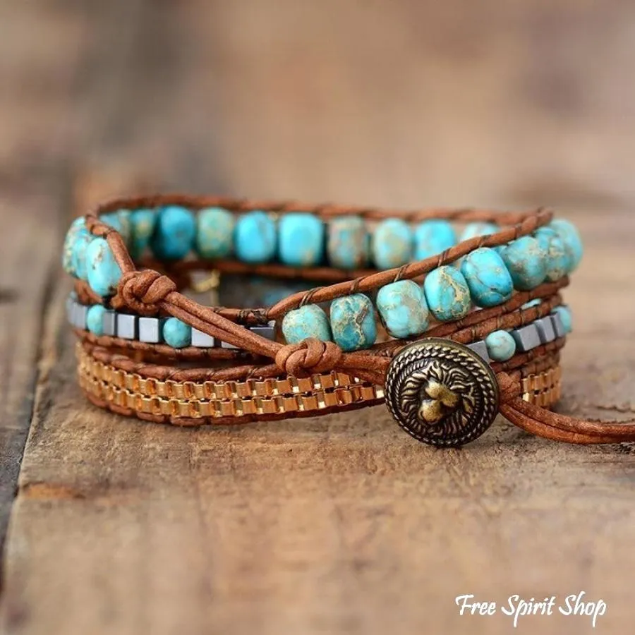 Natural Turquoise Howlite Wrap Bracelet