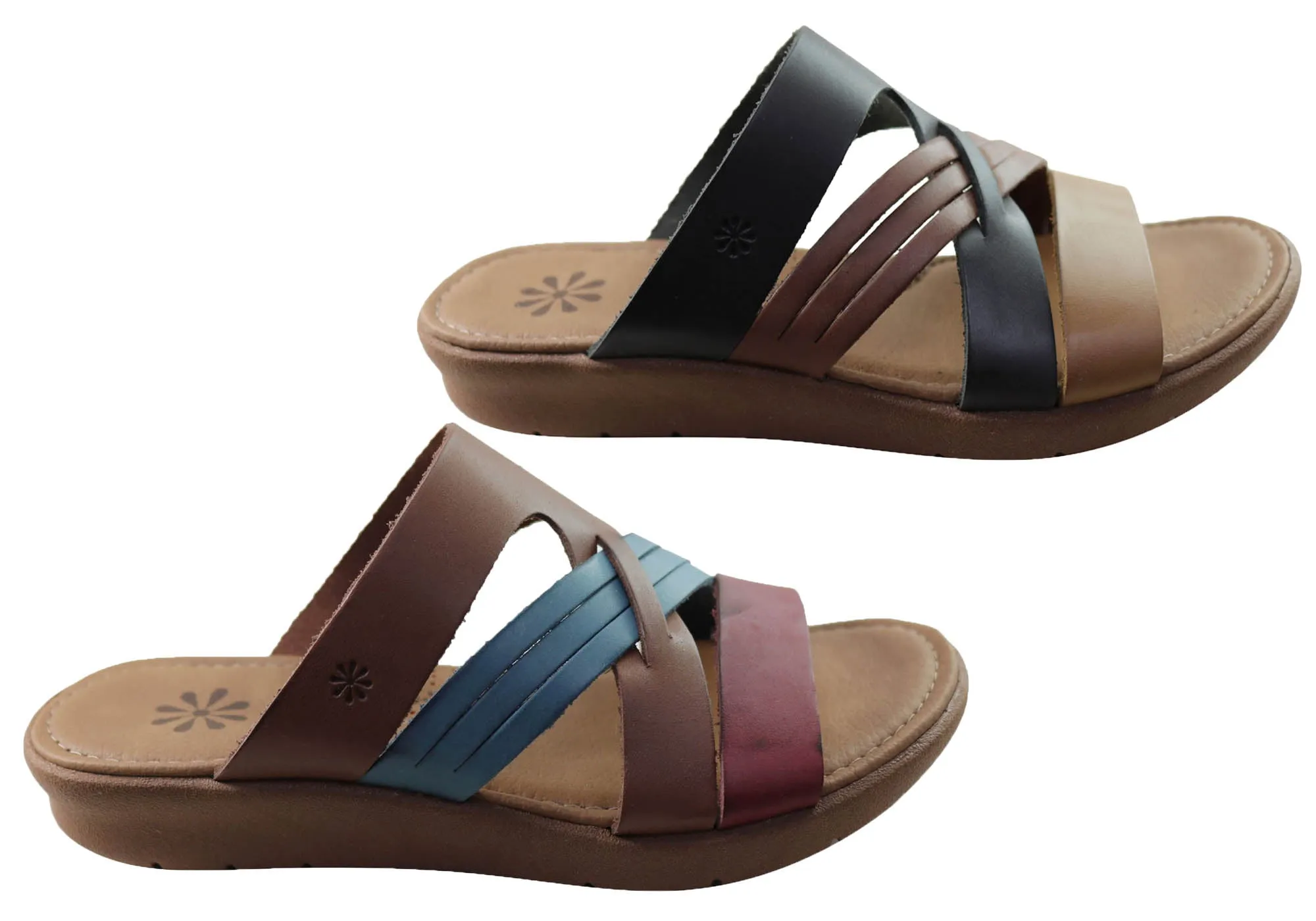 New Face Anza Womens Comfort Leather Slides Sandals Made In Brazil