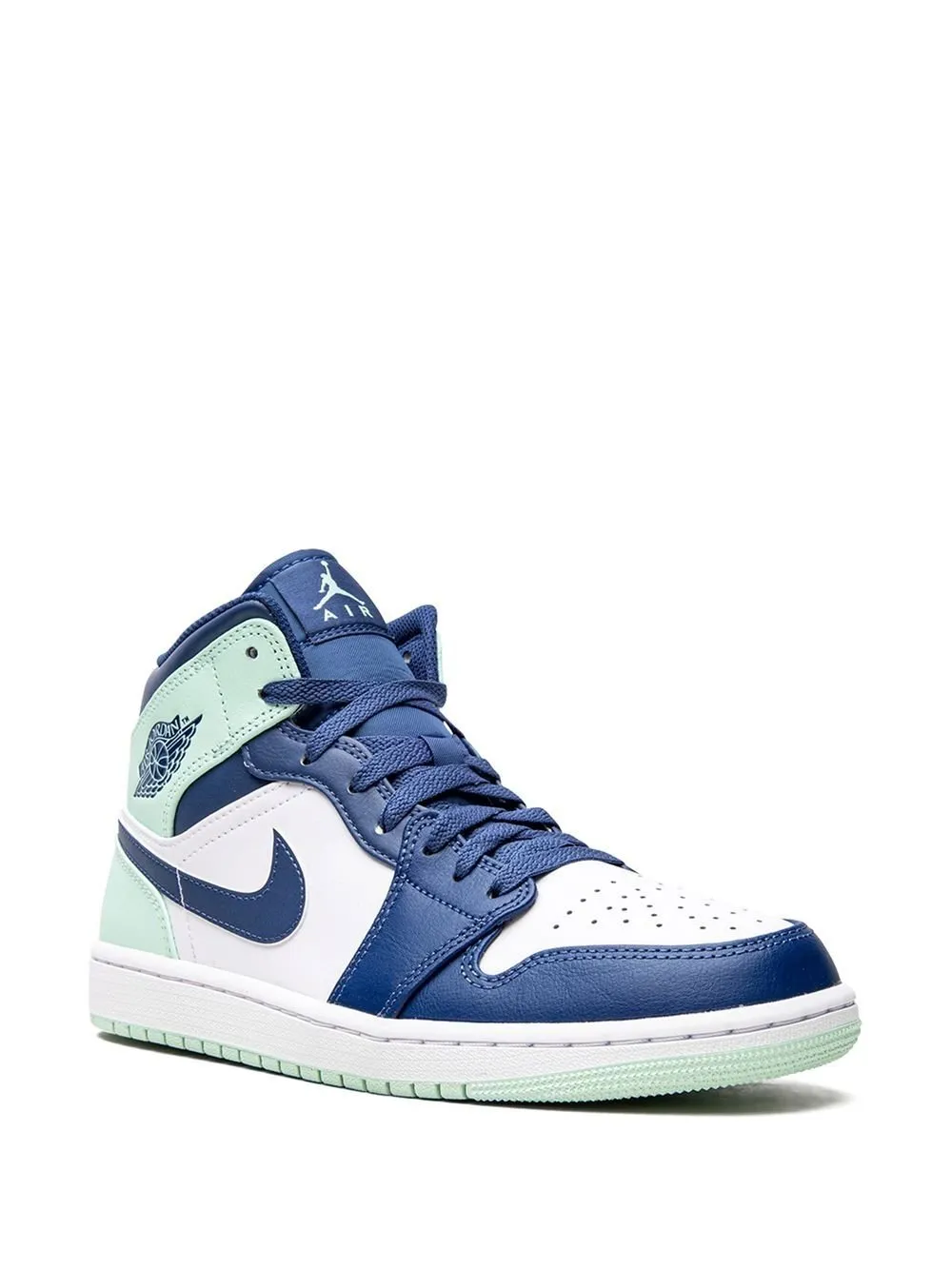 Nike Air Jordan 1 Mid Blue Mint sneakers.