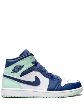 Nike Air Jordan 1 Mid Blue Mint sneakers.