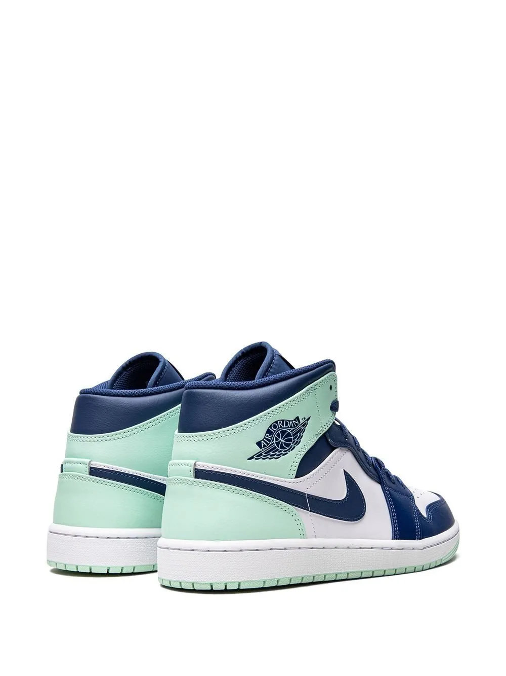 Nike Air Jordan 1 Mid Blue Mint sneakers.