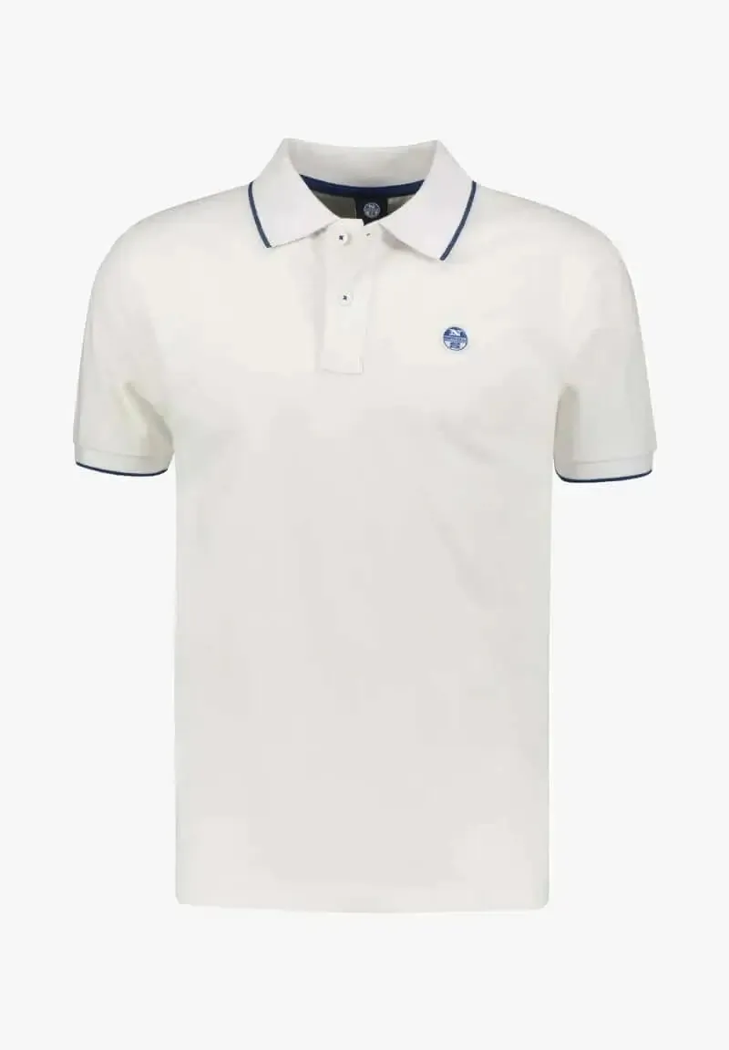 North Sails Polo Shirt - White with Blue Piping, High-quality and Stylish