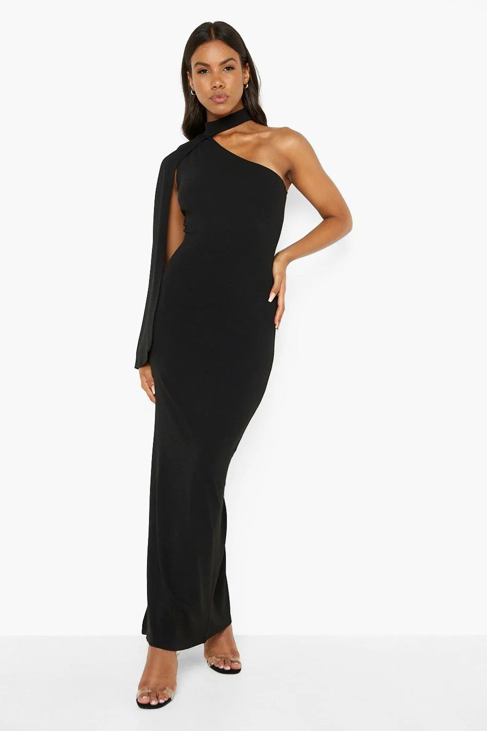 One Shoulder Cape Maxi Dress