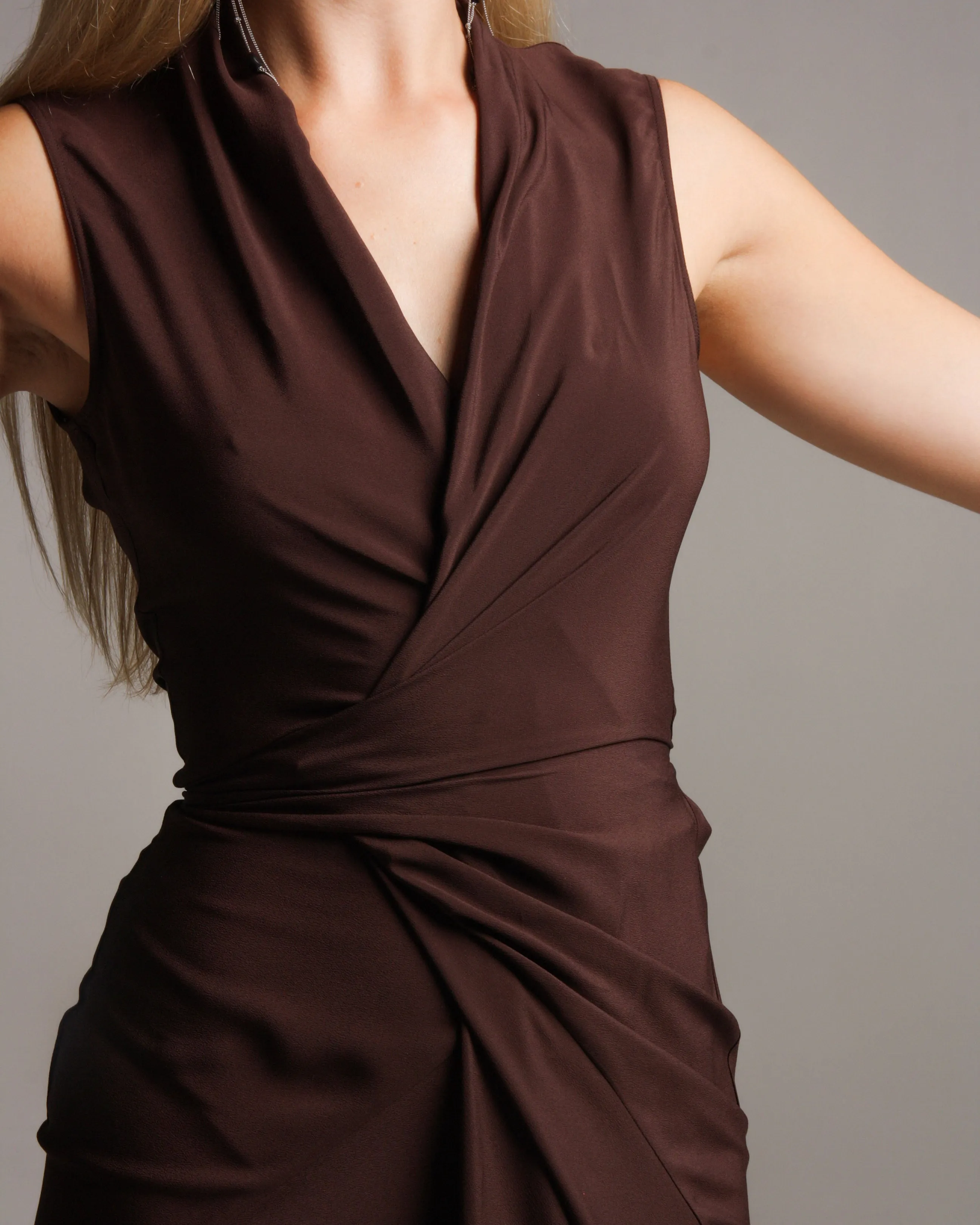 Ox Blood Sleeveless Wrap Dress