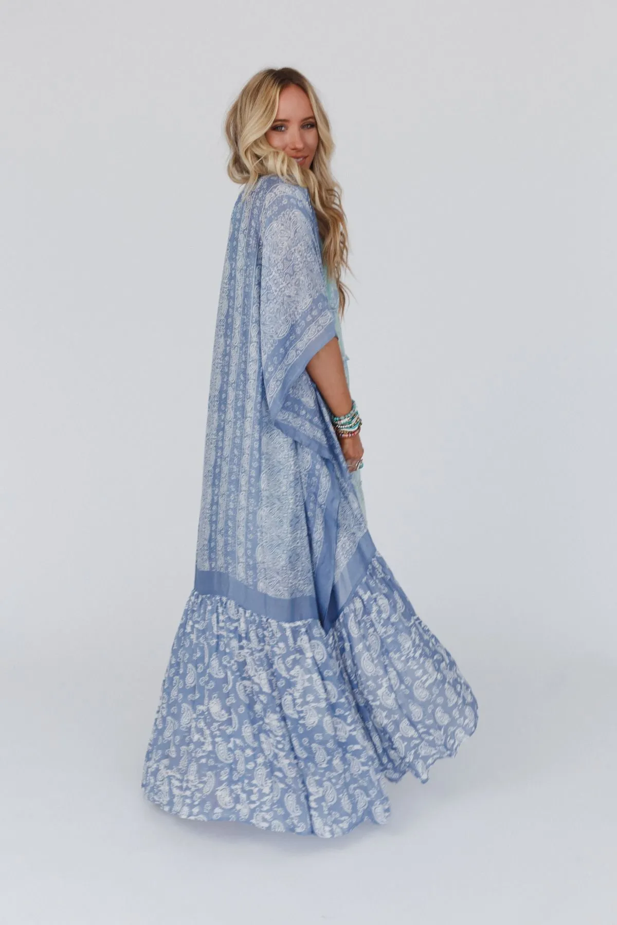 Paisley Tapestry Free Flow Duster Kimono - Chambray