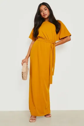 Petite Slash Tie Waist Cape Sleeve Maxi Dress