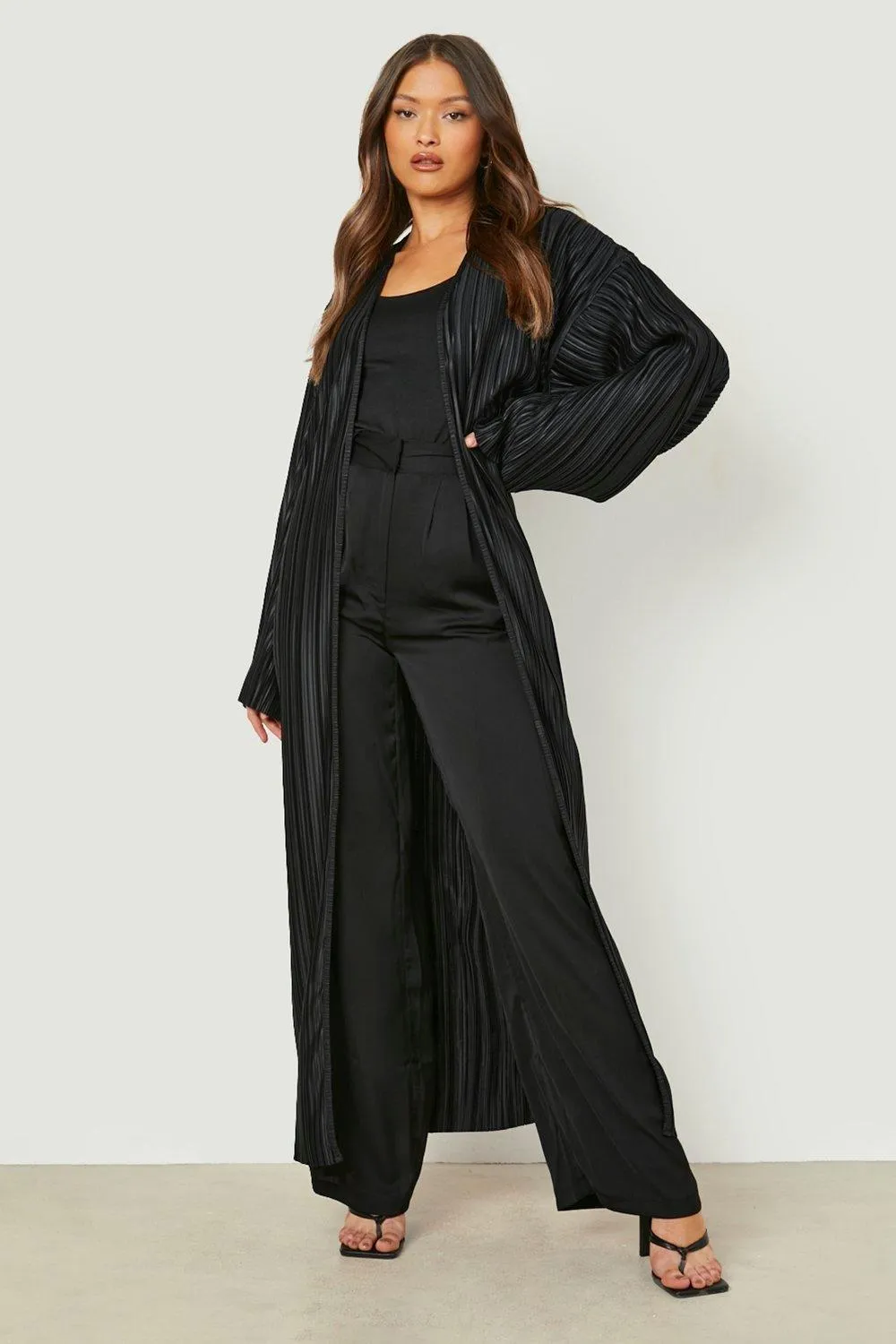 Plisse Wide Sleeve Maxi Kimono