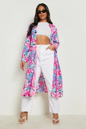 Plus Floral Woven Midi Kimono