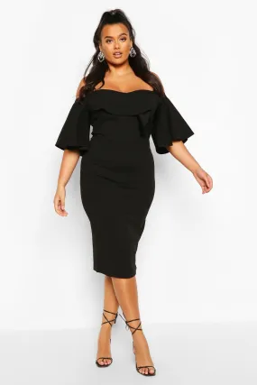 Plus Off The Shoulder Cape Sleeve Midi Dress