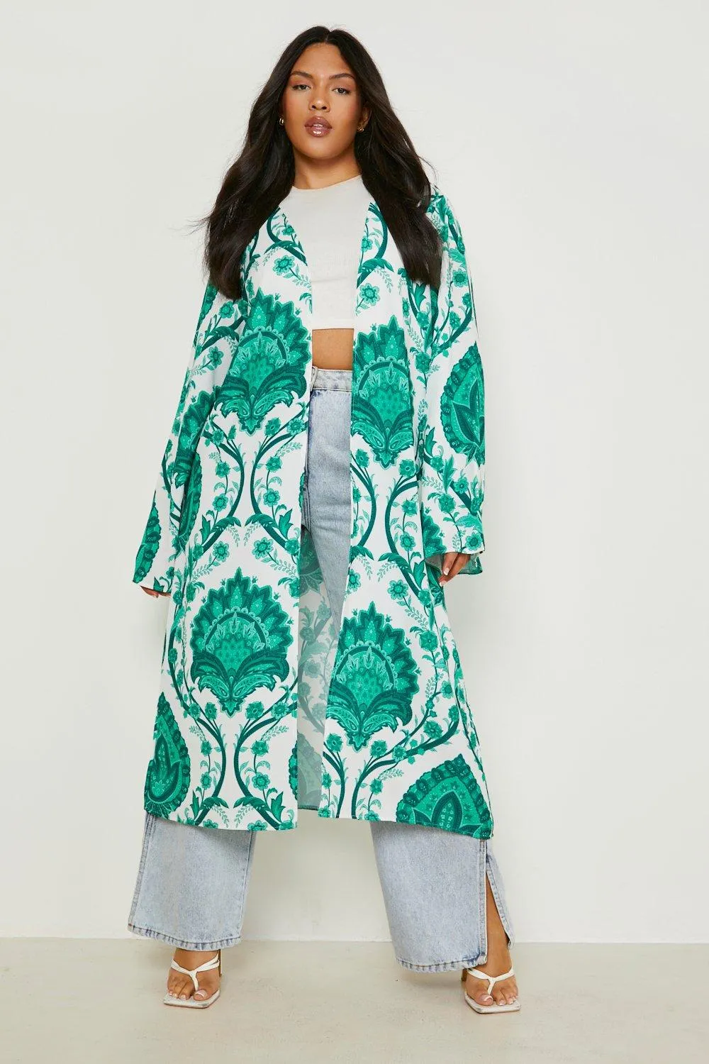 Plus Printed Midi Kimono