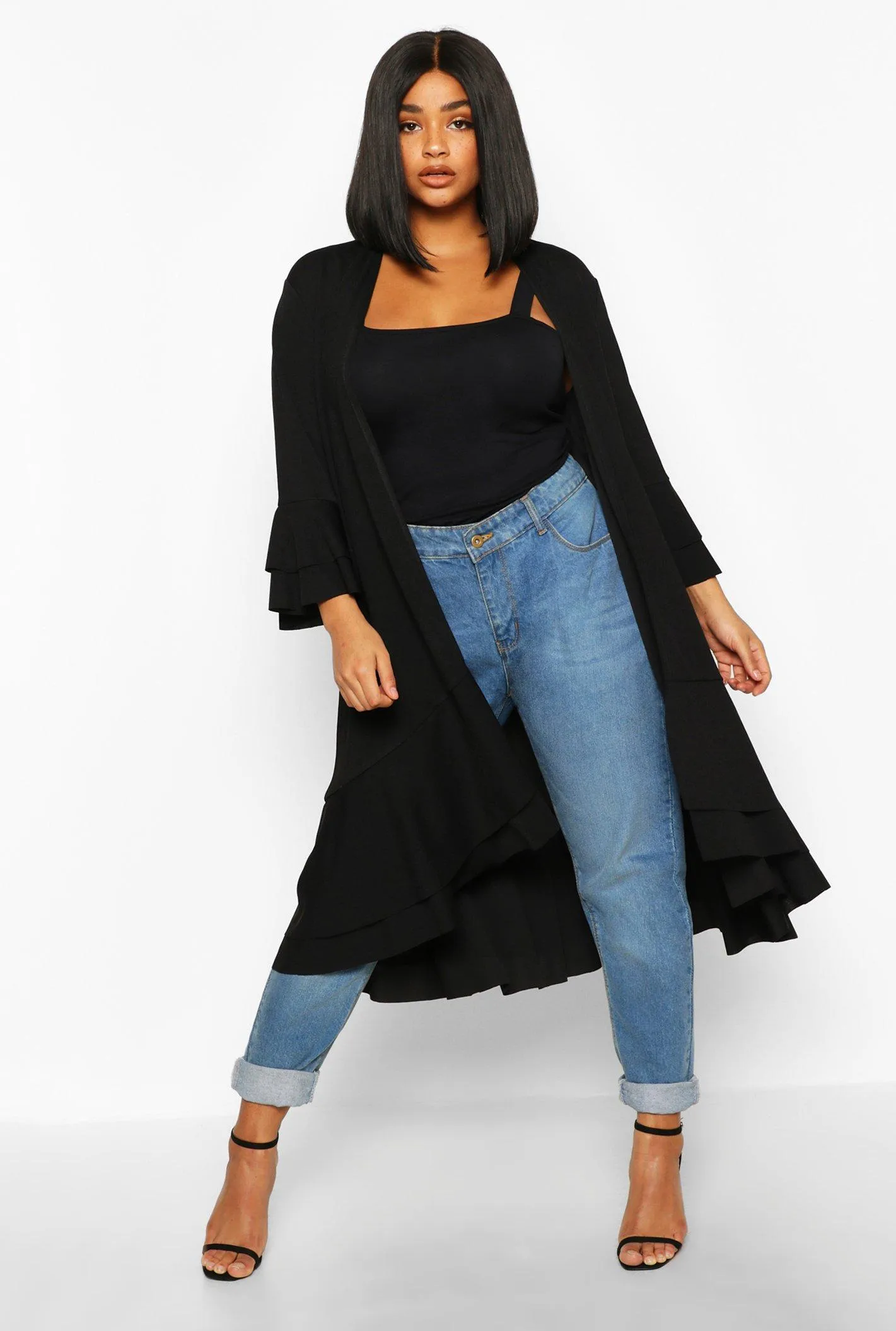 Plus Ruffle Hem Midi Kimono