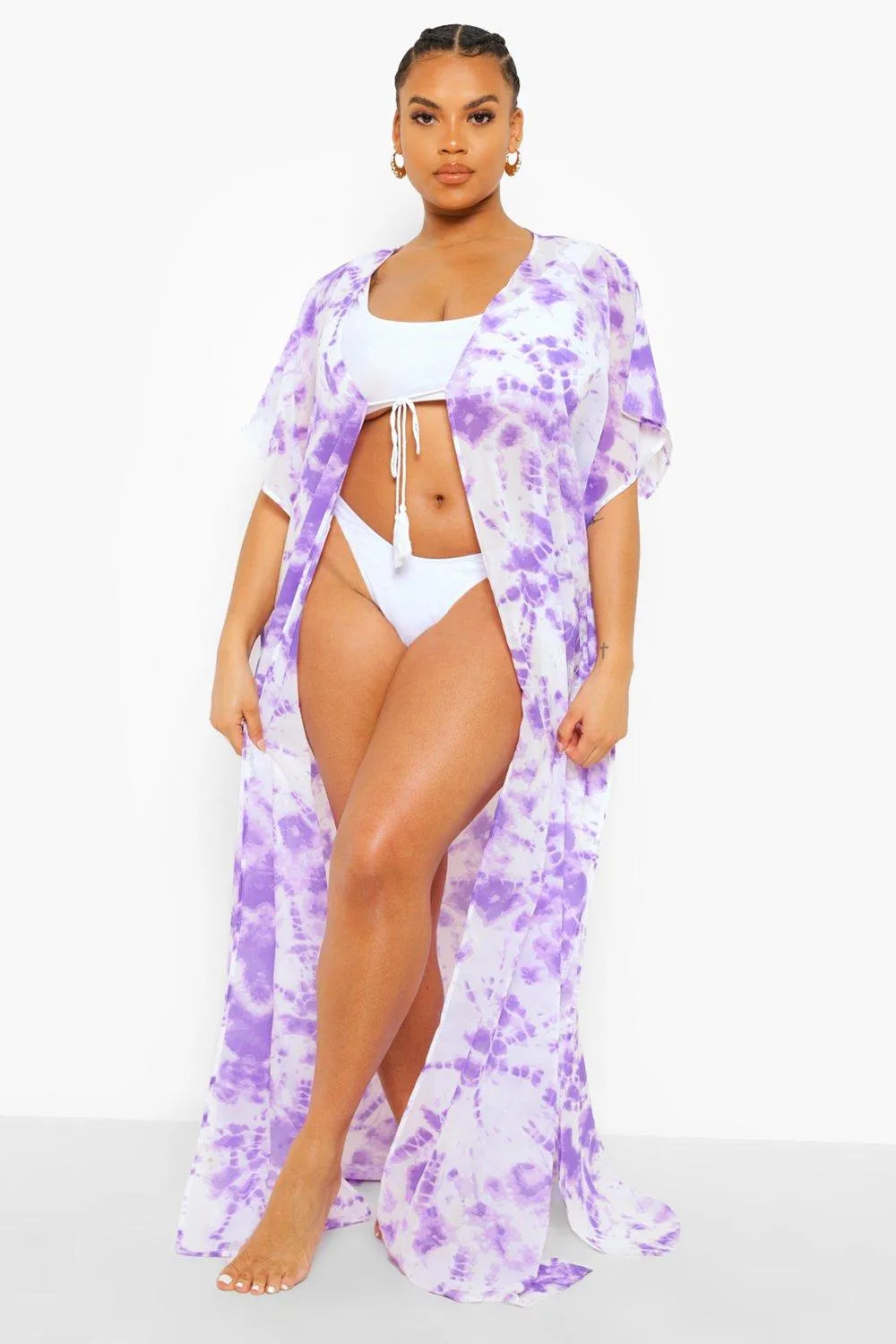 Plus Tie Dye Chiffon Beach Kimono