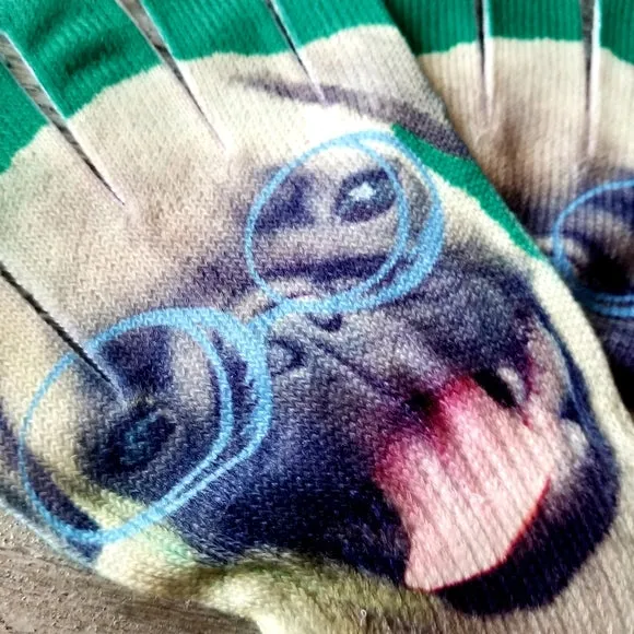 Pug Glasses Gloves Green