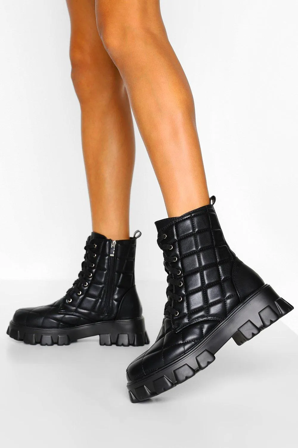 Quilted Chunky Cleated Platform Combat Boots