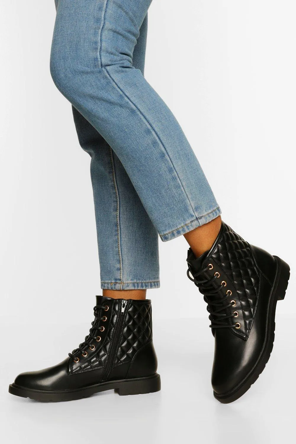 Quilted Lace Up Combat Boots