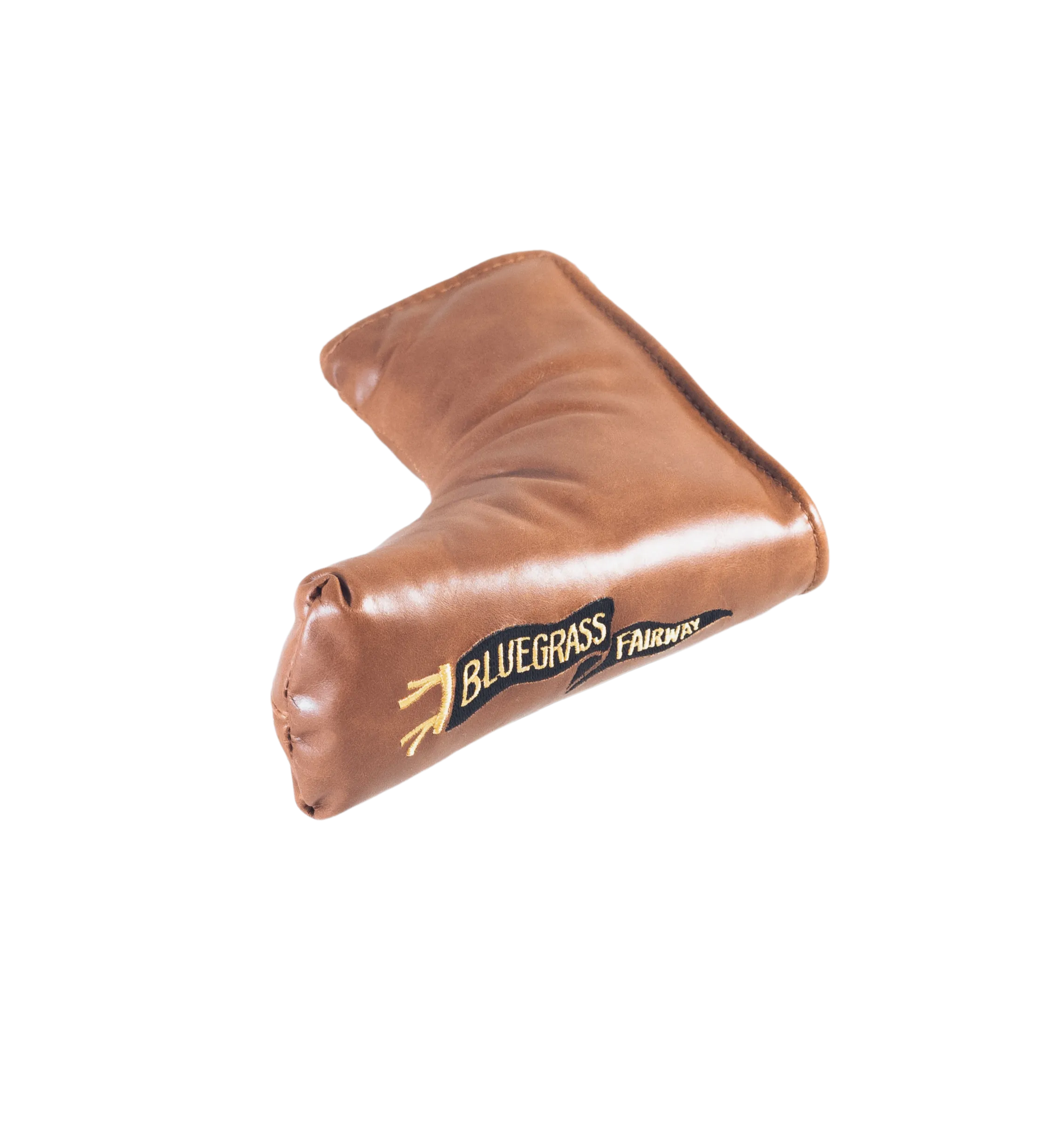 Redan chestnut leather putter cover with pennant logo