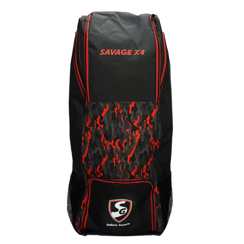 SG Savage X4 Wheelie Duffle Cricket Kit Bag - Black/Orange