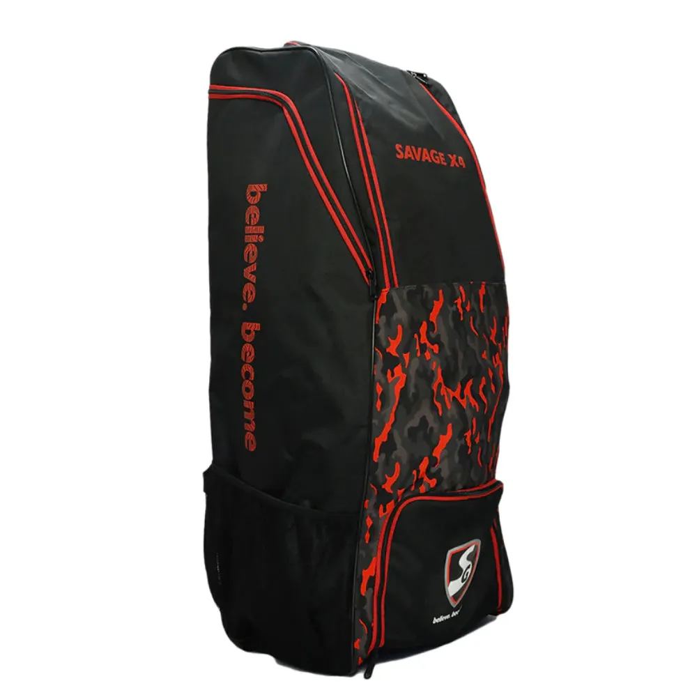 SG Savage X4 Wheelie Duffle Cricket Kit Bag - Black/Orange