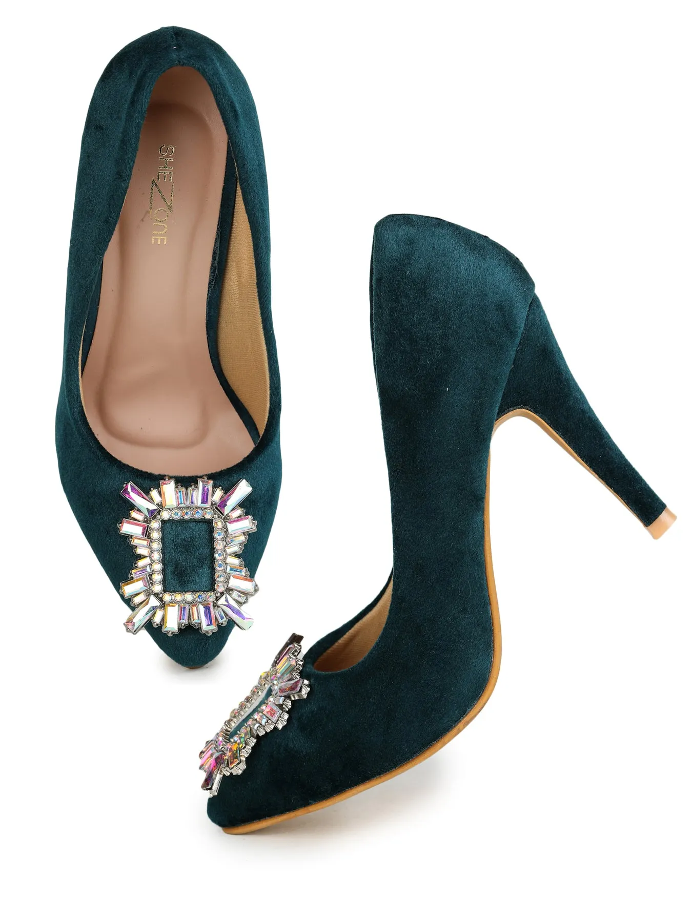 Shezone Bottle Green Women Heels