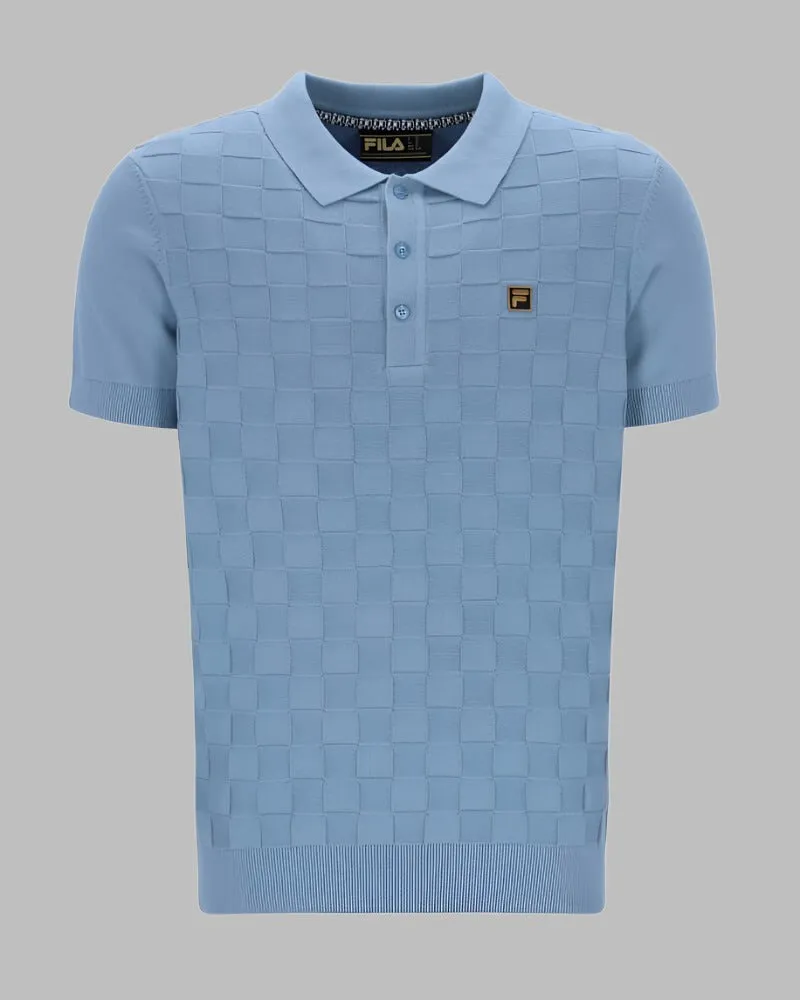 Square Knit Polo Faded Denim - FILA LUCIAN