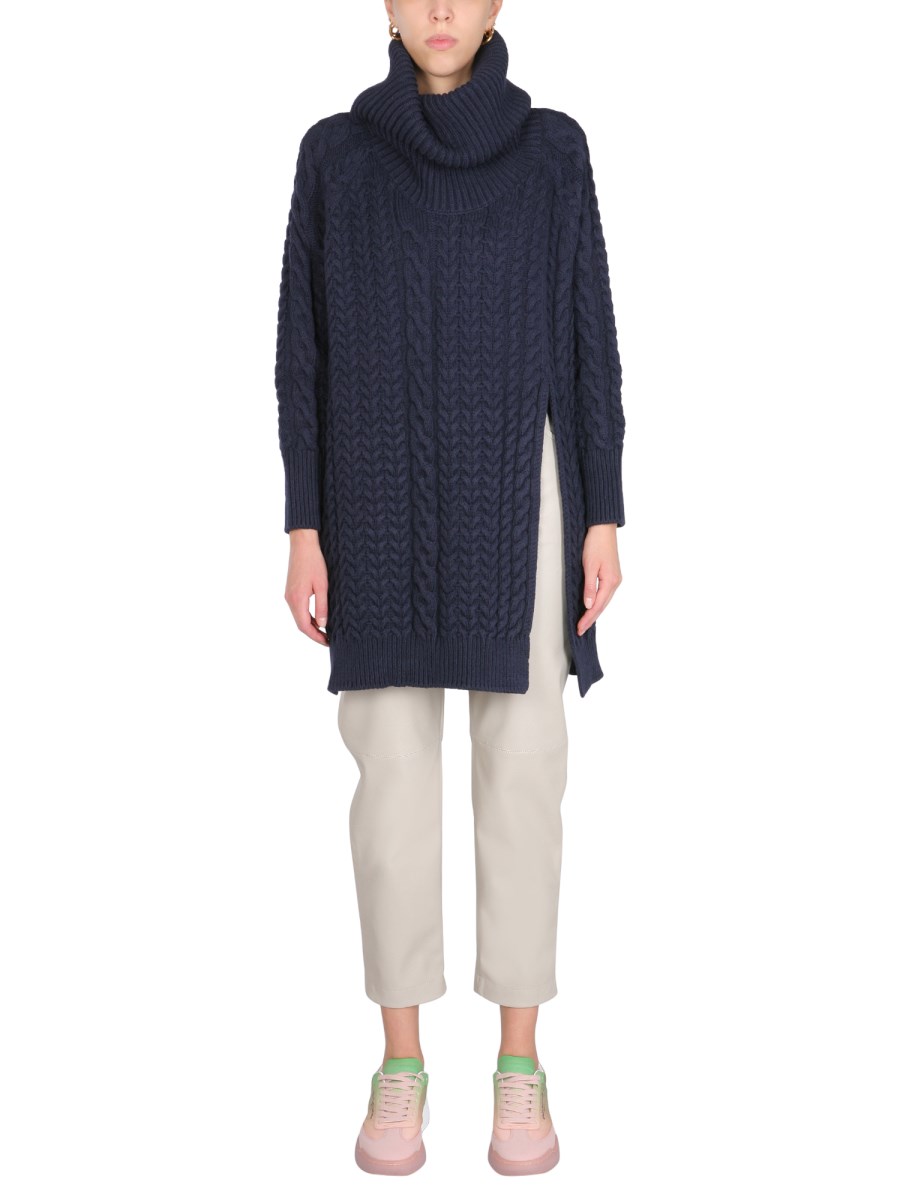 STELLA McCARTNEY    COTTON BLEND CAPE WITH ARAN STITCHING AND ASYMMETRIC HEM