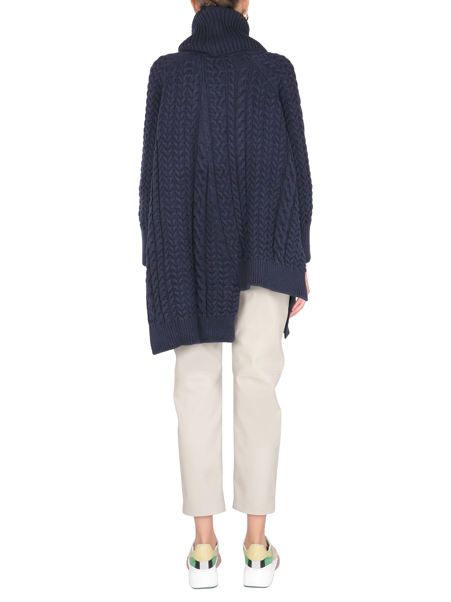 STELLA McCARTNEY    COTTON BLEND CAPE WITH ARAN STITCHING AND ASYMMETRIC HEM