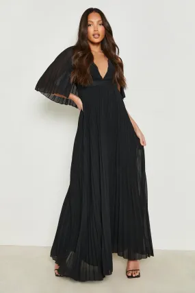 Tall Pleated Cape Bridesmaid Maxi Dress