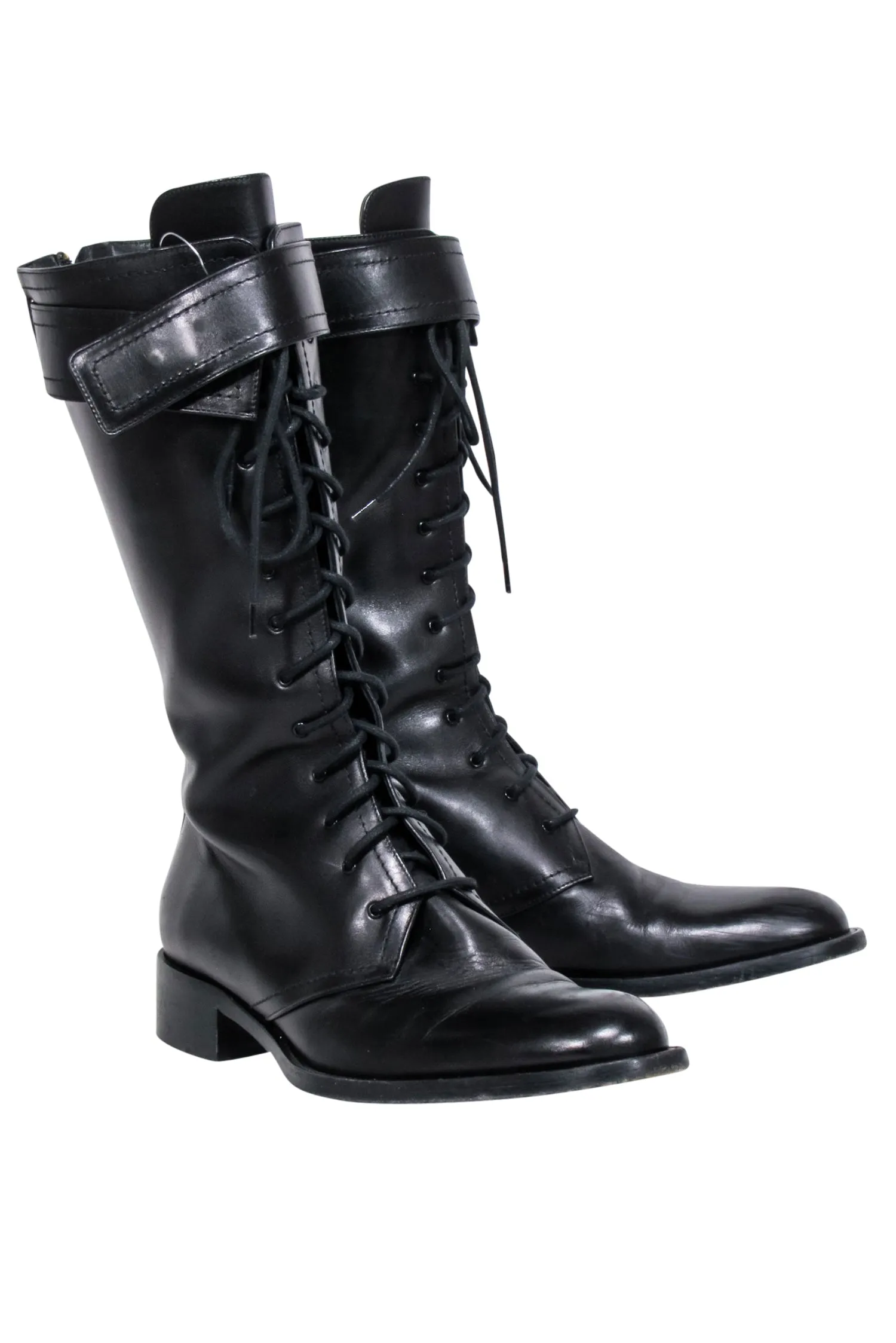 Tamara Mellon - Black Leather Tall Combat Boots Sz 9