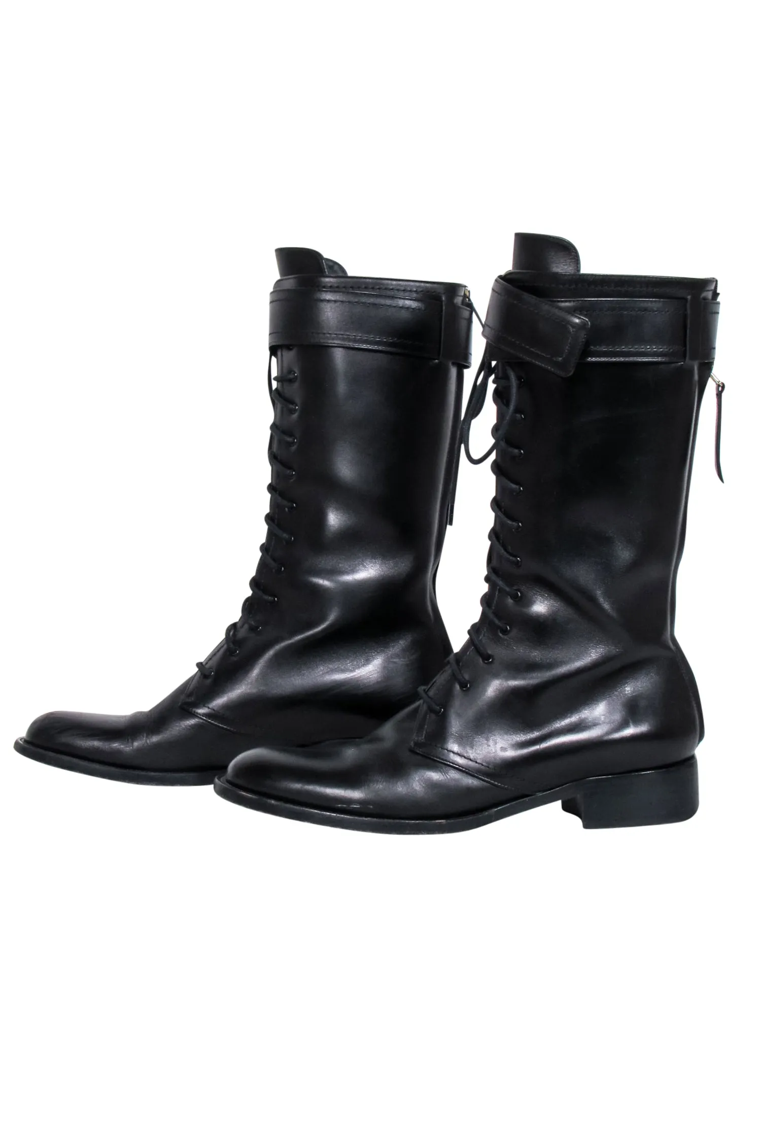 Tamara Mellon - Black Leather Tall Combat Boots Sz 9