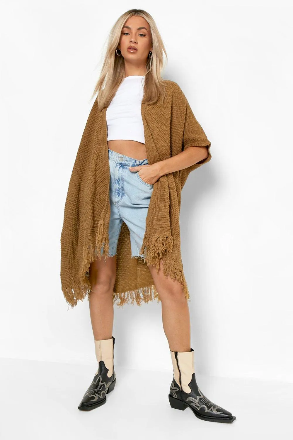 Tassel Hem Cape Cardigan