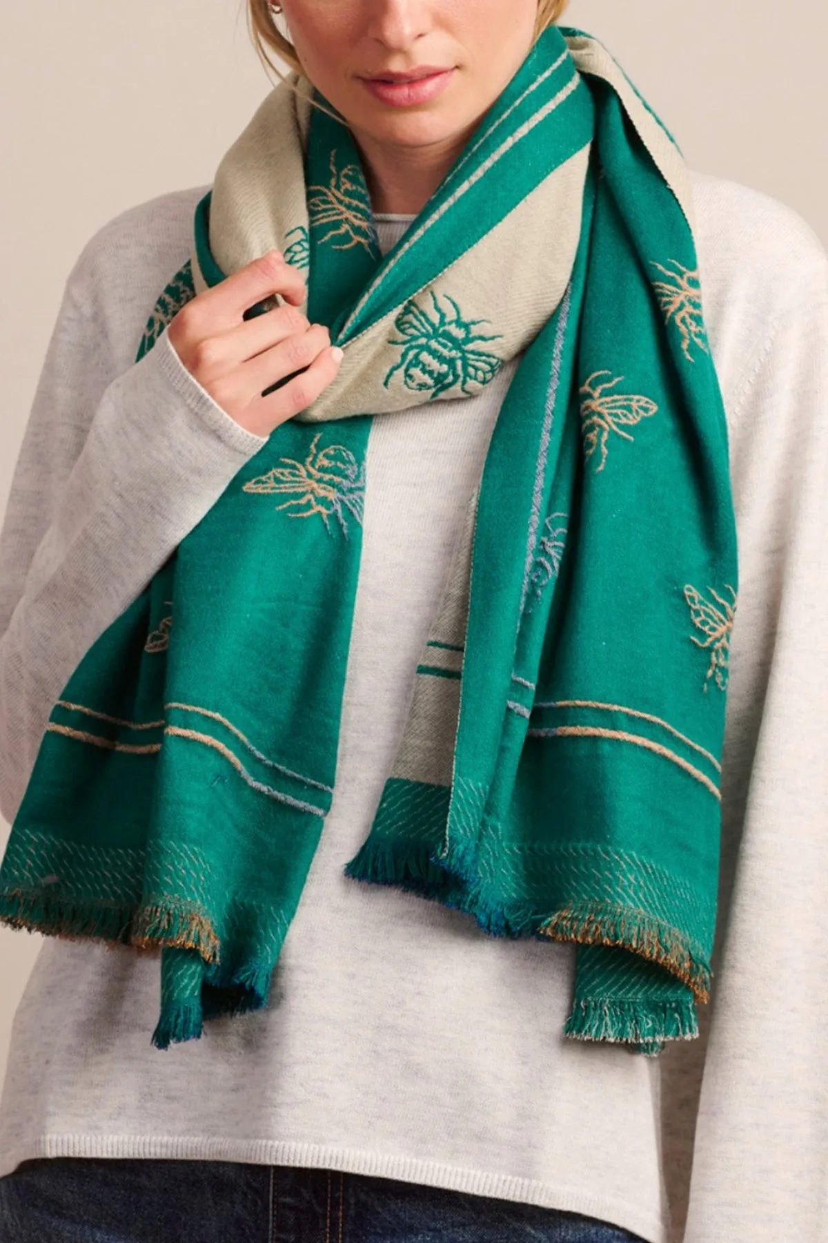 Teal Border Bee Scarf