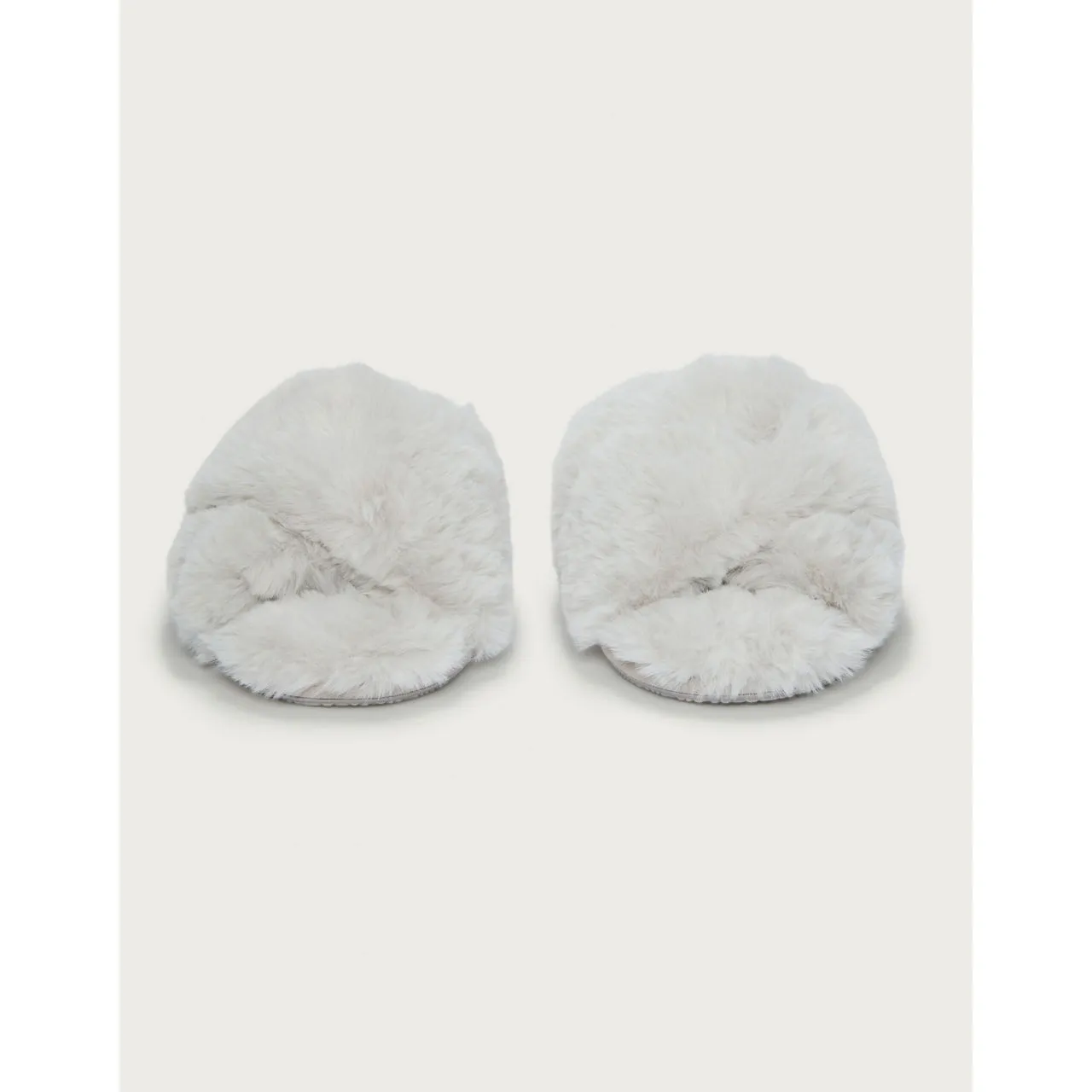 THE WHITE COMPANY Faux-Fur Cross Slider Slippers - Pale Grey