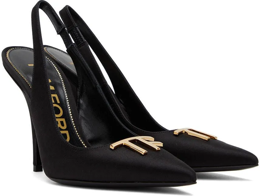 TOM FORD Black Satin Slingback Heels