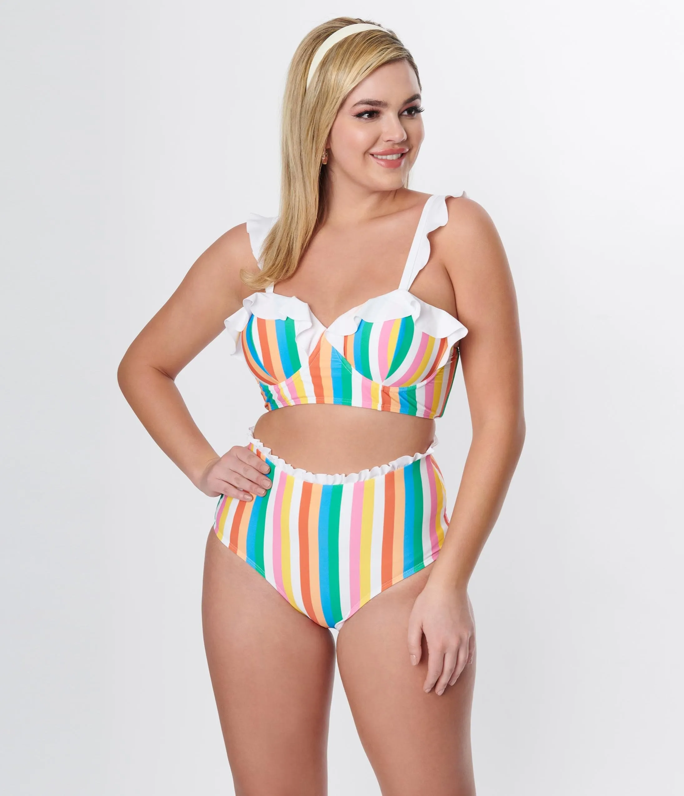 Unique Vintage Rainbow Striped Cape May Swim Bottoms