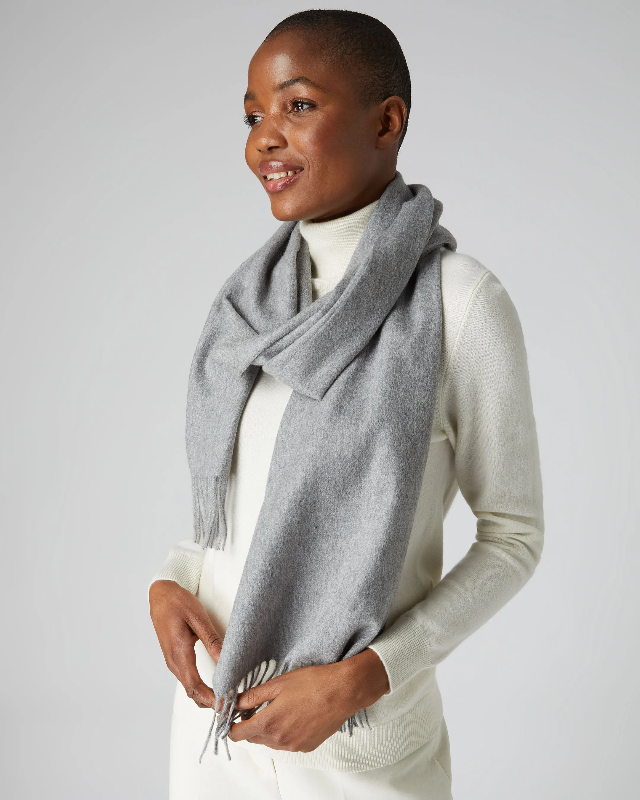 Unisex Large Woven Cashmere Scarf Flannel Grey