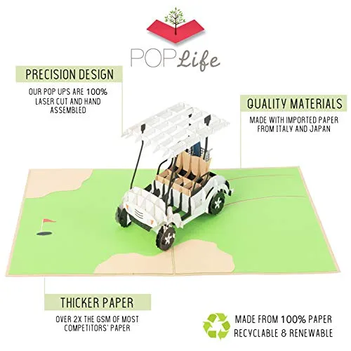 Valentines Day Golf Cart Pop Up Card - Golfing Valentines Gift Bundles