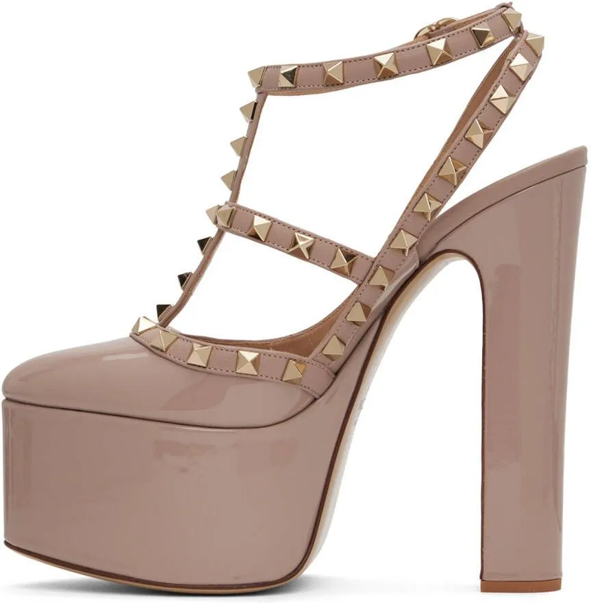 Valentino Garavani Taupe Rockstud Platform Heels