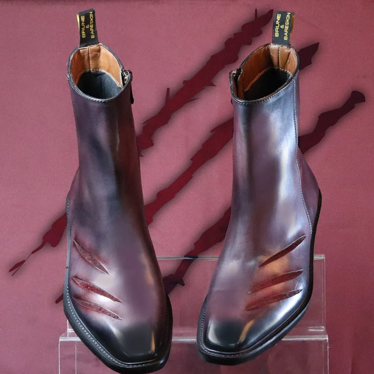 Werewolf Scratch Inspired Leather Boots in Purple-Grey Light Weight Cuban Heel by Brune & Bareskin