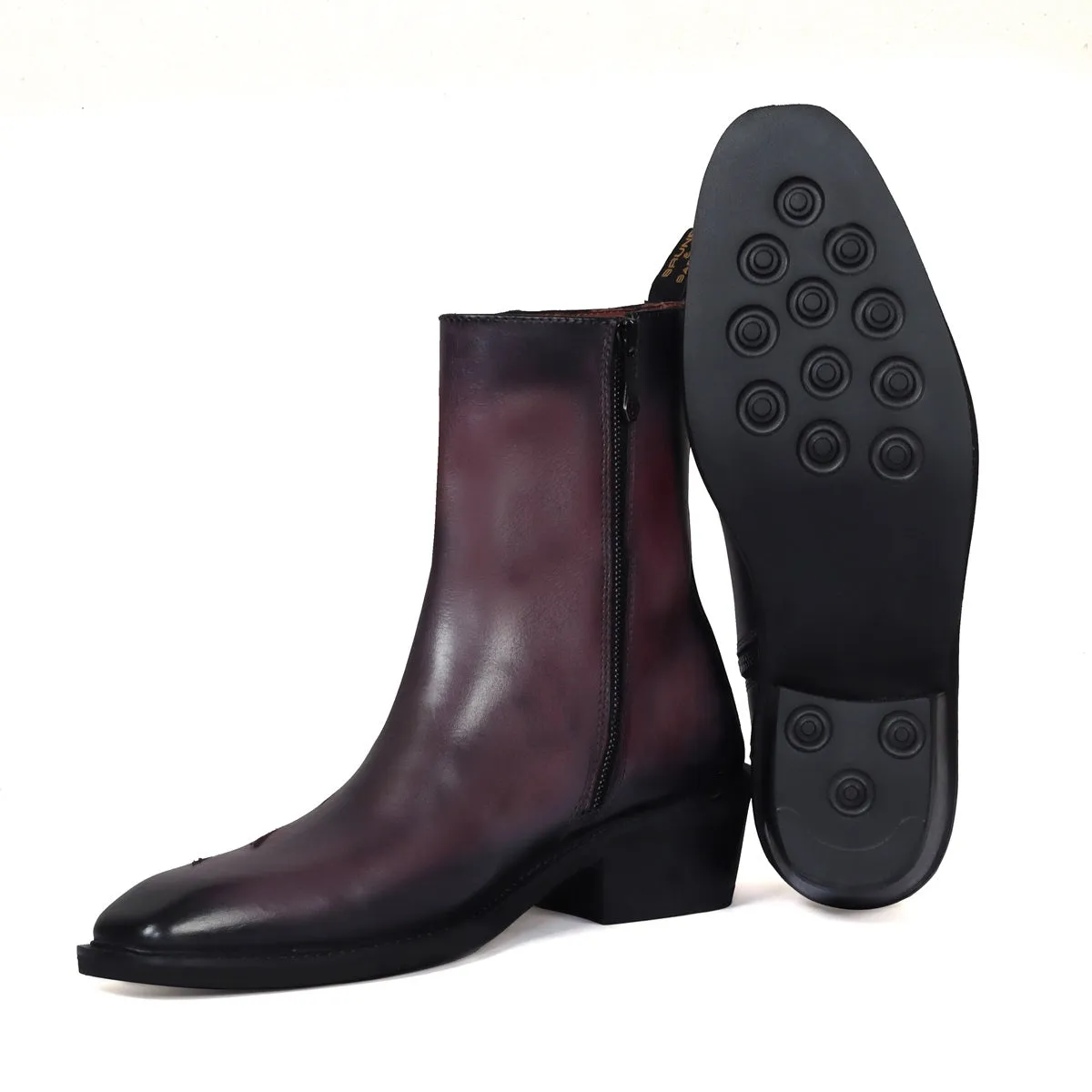 Werewolf Scratch Inspired Leather Boots in Purple-Grey Light Weight Cuban Heel by Brune & Bareskin