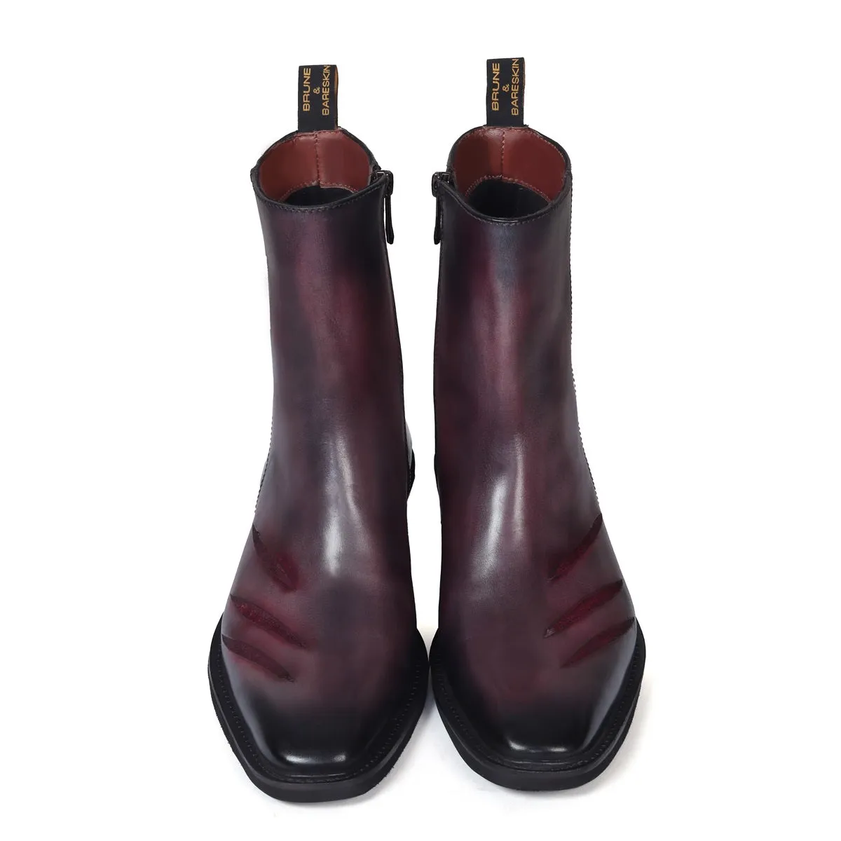 Werewolf Scratch Inspired Leather Boots in Purple-Grey Light Weight Cuban Heel by Brune & Bareskin