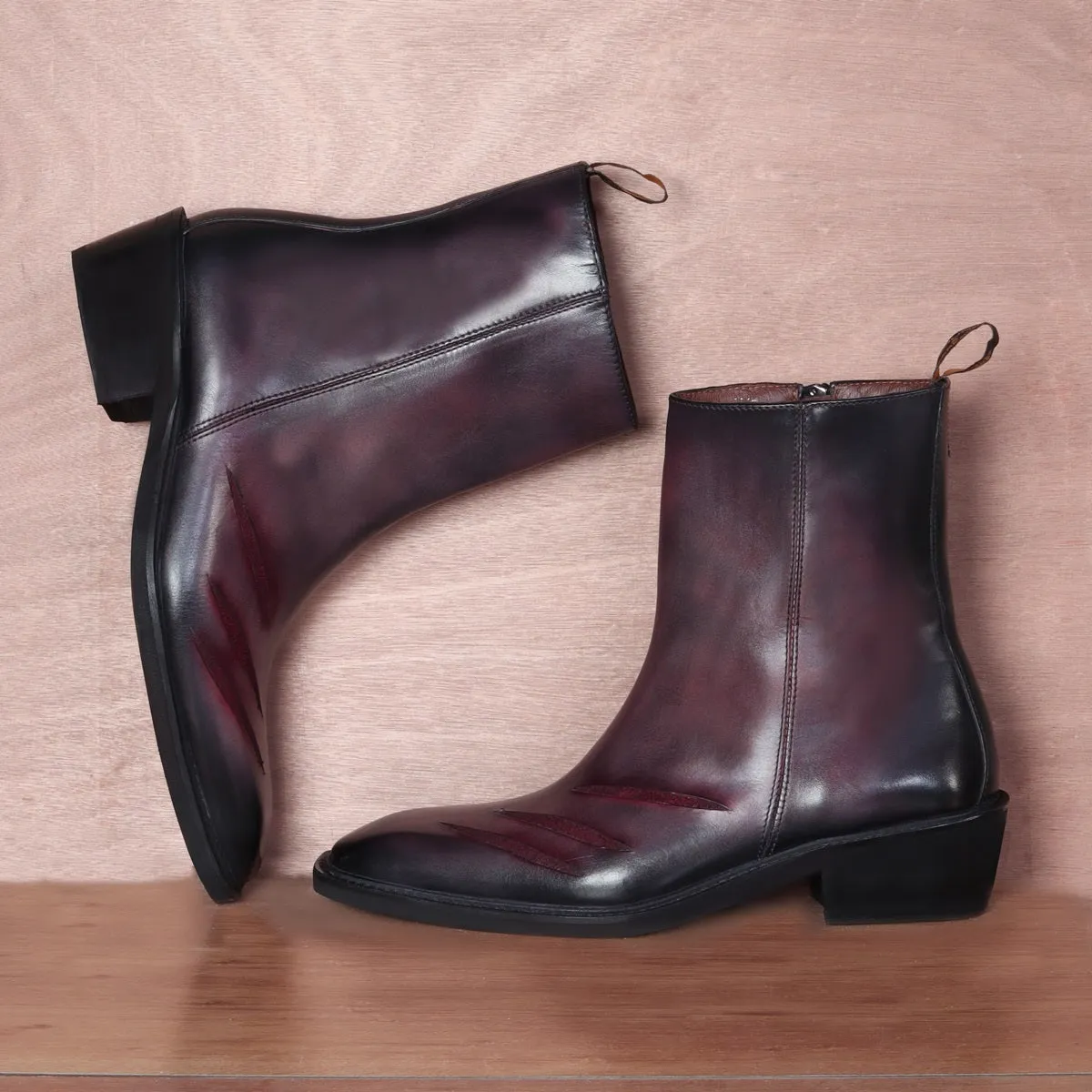 Werewolf Scratch Inspired Leather Boots in Purple-Grey Light Weight Cuban Heel by Brune & Bareskin