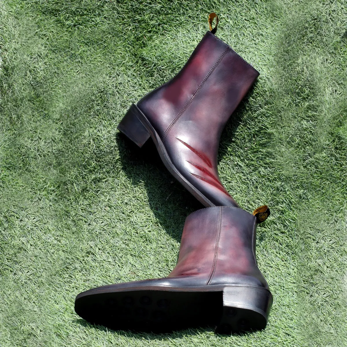 Werewolf Scratch Inspired Leather Boots in Purple-Grey Light Weight Cuban Heel by Brune & Bareskin