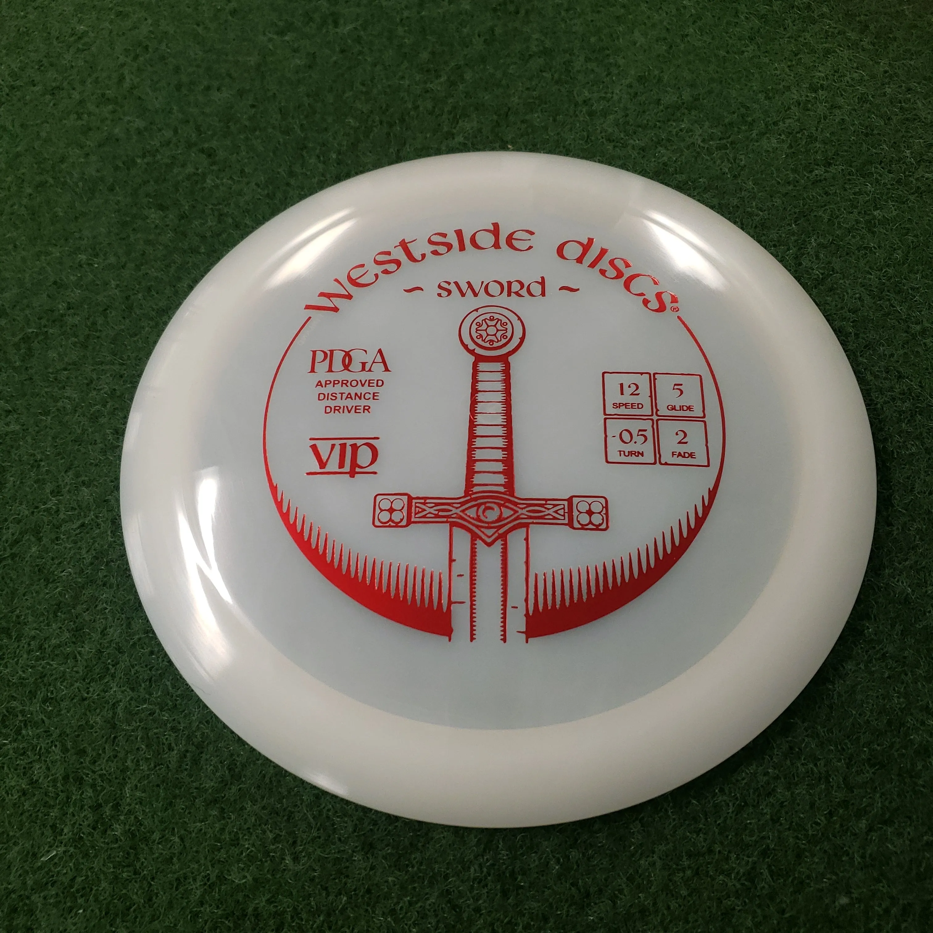 Westside Discs Sword Golf Disc - Stable Distance Driver with Speed 12, Glide 5, Turn -.5, and Fade 2