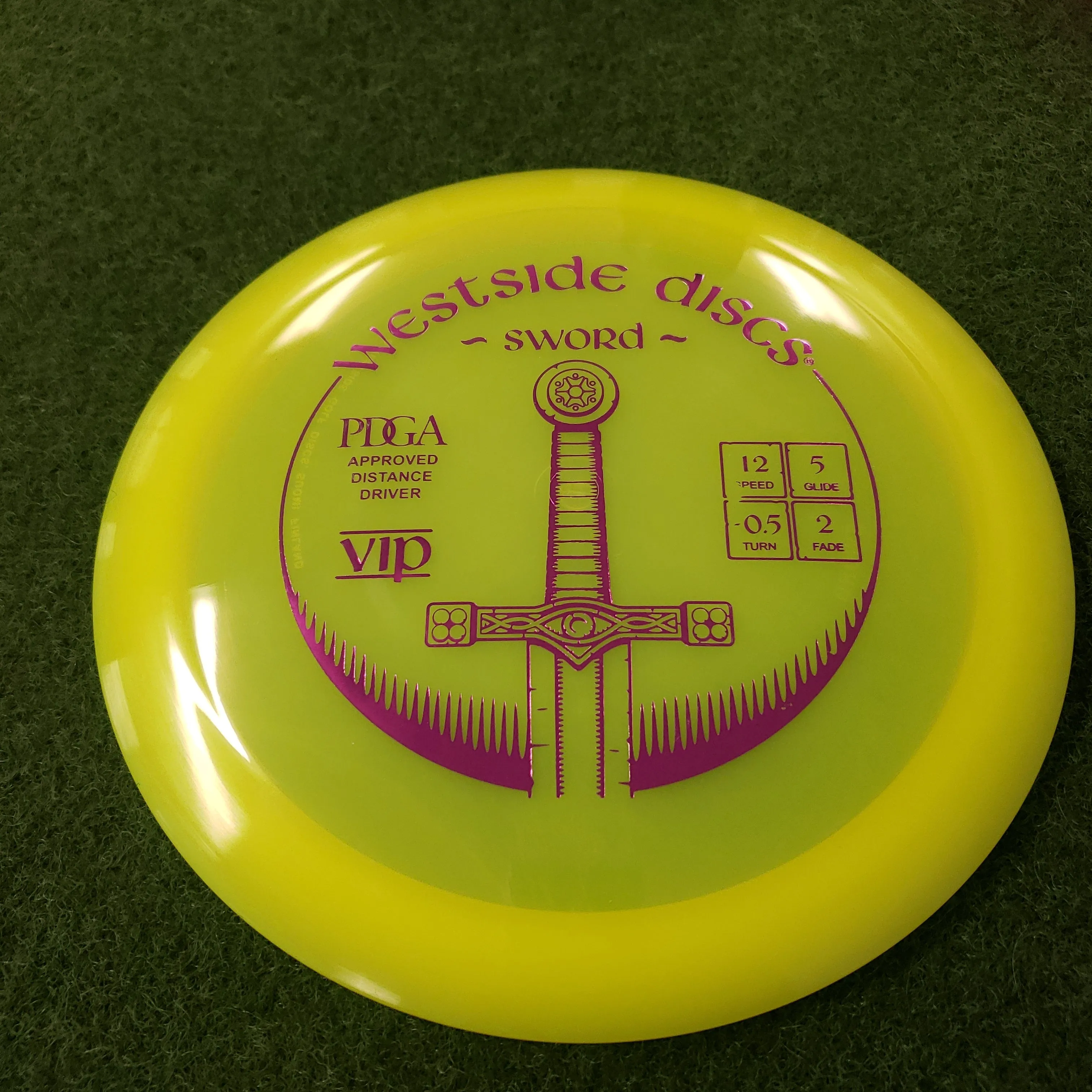 Westside Discs Sword Golf Disc - Stable Distance Driver with Speed 12, Glide 5, Turn -.5, and Fade 2