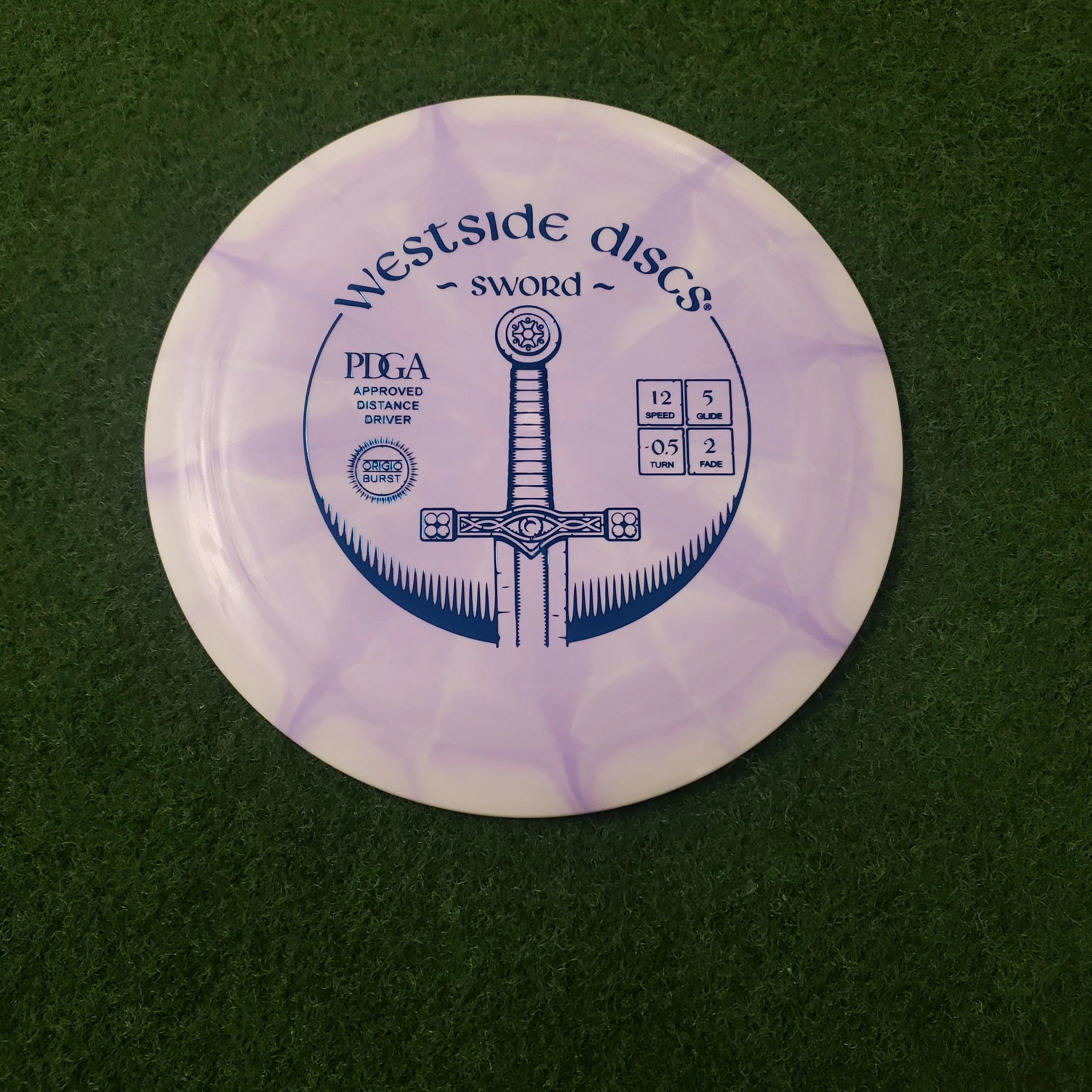 Westside Discs Sword Golf Disc - Stable Distance Driver with Speed 12, Glide 5, Turn -.5, and Fade 2