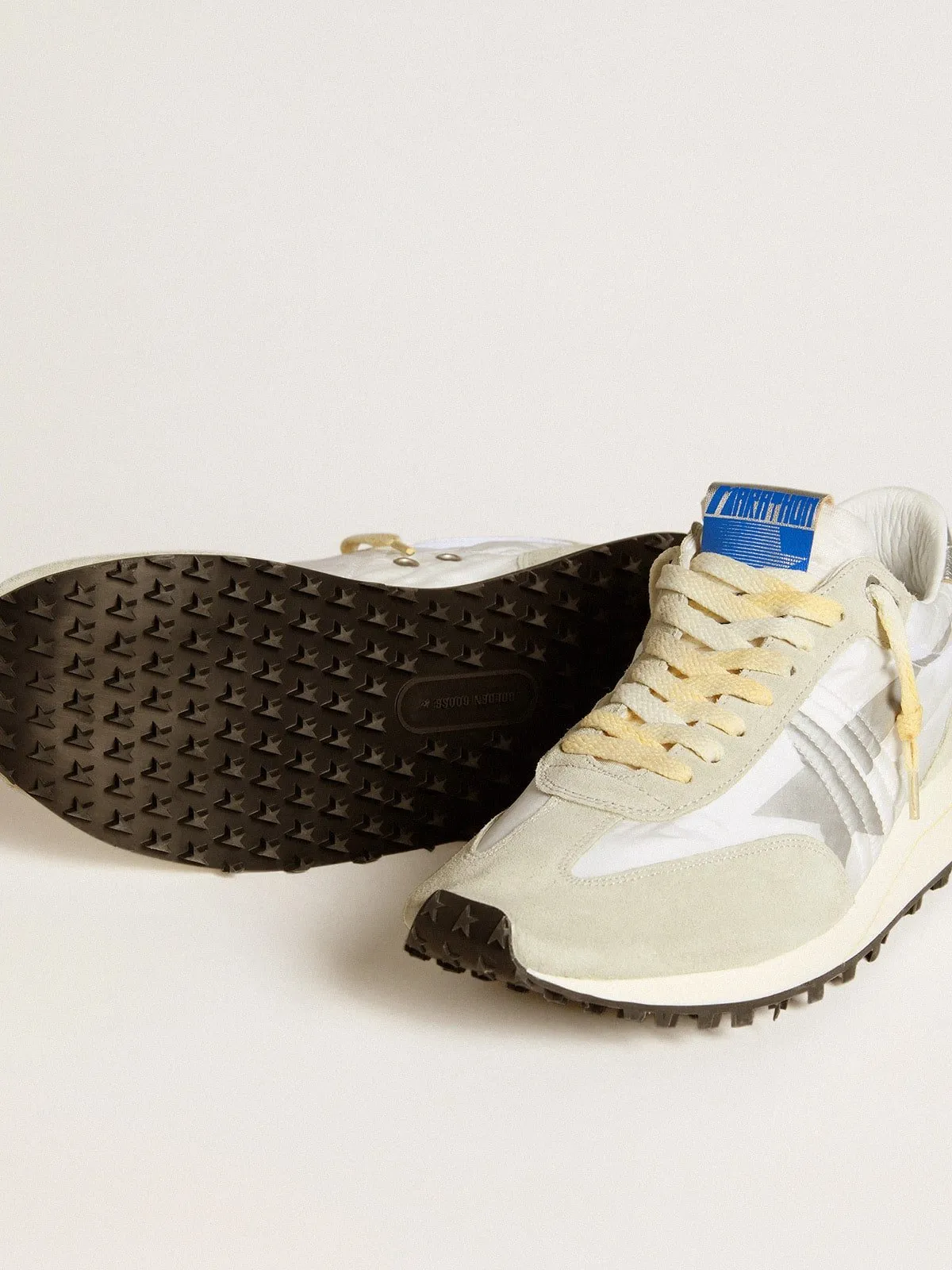 White nylon marathon sneakers with silver star - Golden Goose.