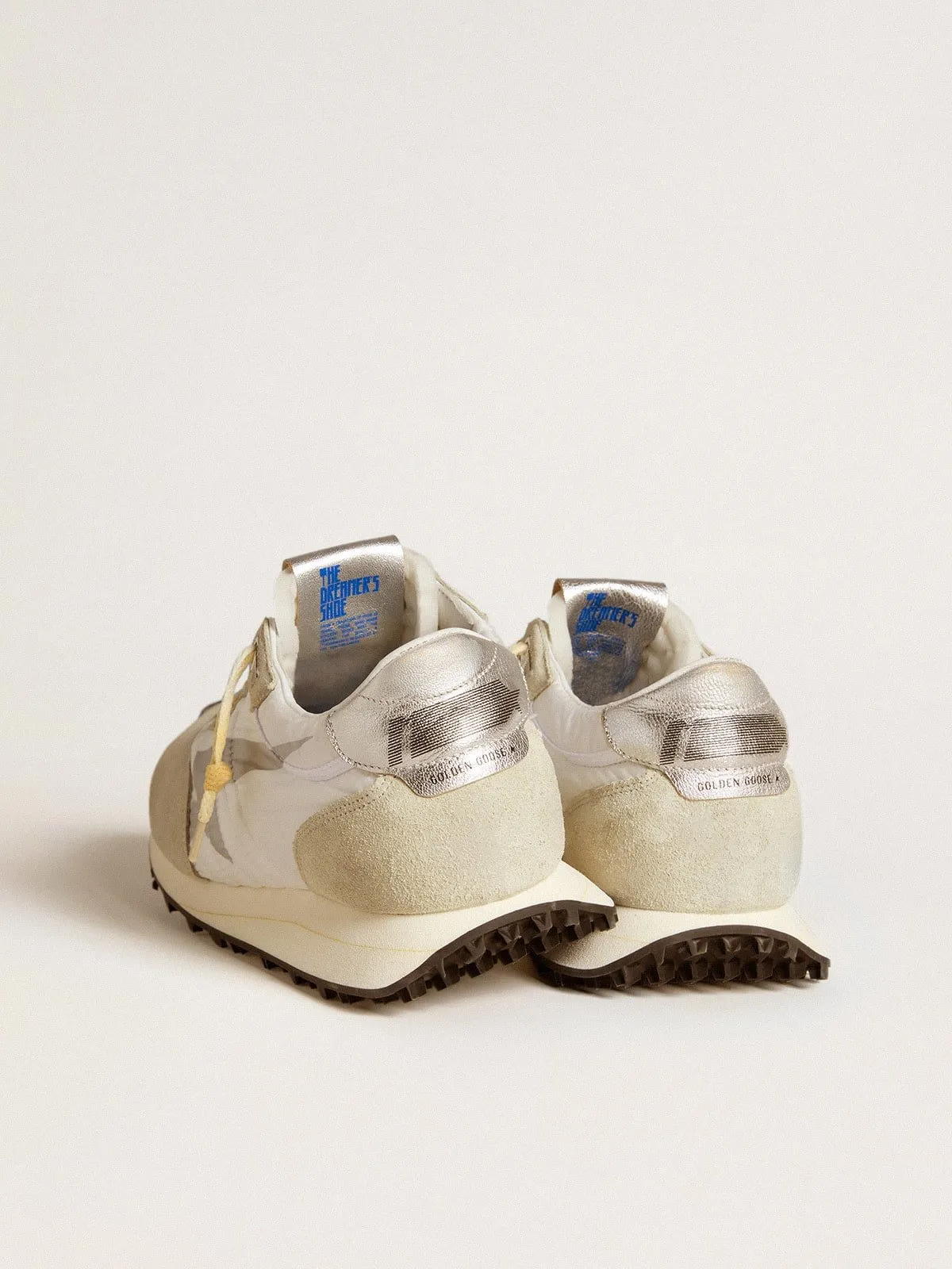 White nylon marathon sneakers with silver star - Golden Goose.