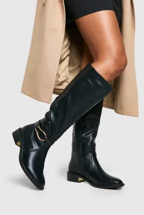 Wide Fit Hardware Detail Knee High Boots