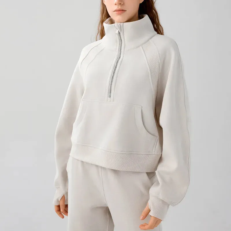 Women's Half Zip Scuba Sweatshirt - Lulu Oversized Winter Sports Runing Funnel Neck Hoodie for Women